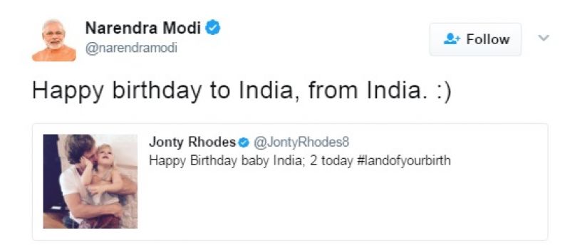 Jonty Rhodes, Narendra Modi, Twitter
