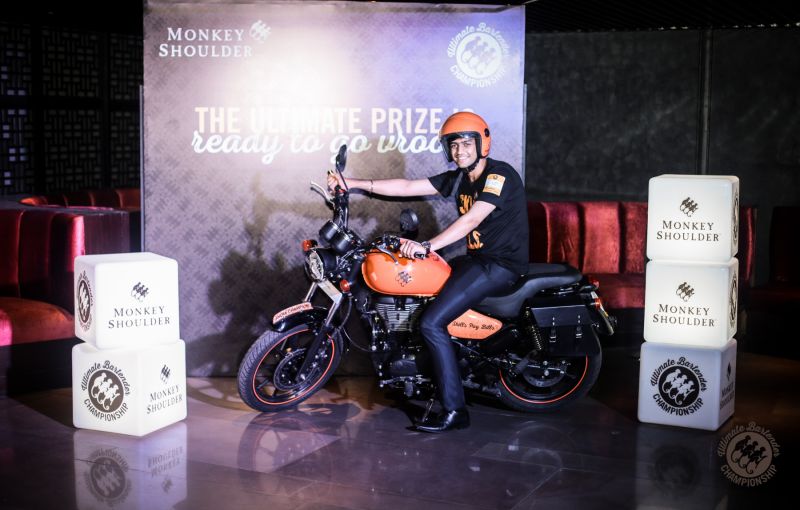 Vedant Mehra with his prize of 500 CC mororbike