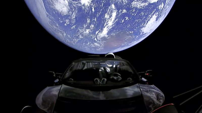 The image shows the company's spacesuit in Elon Musk's red Tesla sports car which was launched into space during the first test flight of the Falcon Heavy rocket.