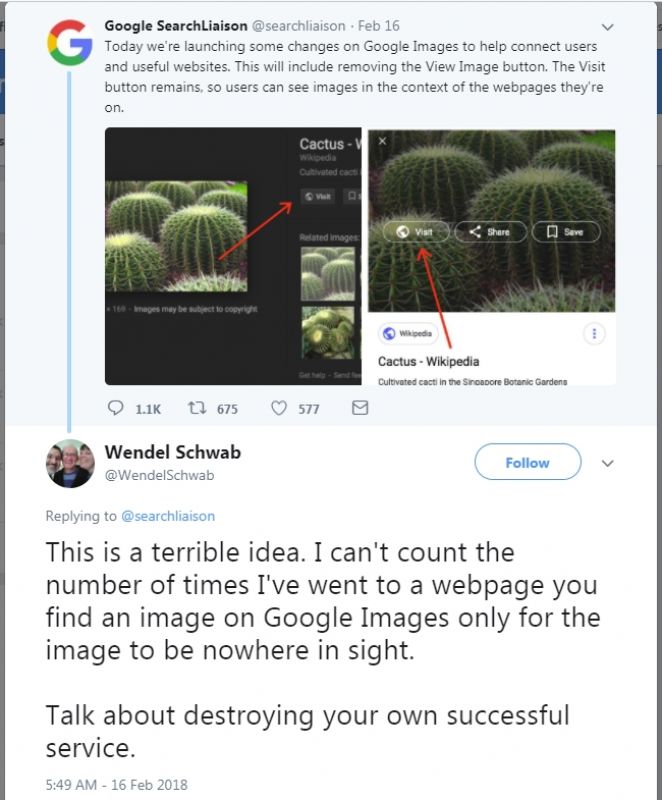 Twitter reaction to Google Image search issue