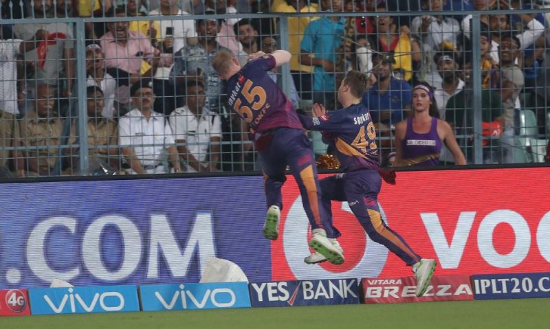 Ben Stokes and Steve Smith collide while taking a catch at the Eden Gardens. (Photo: BCCI)