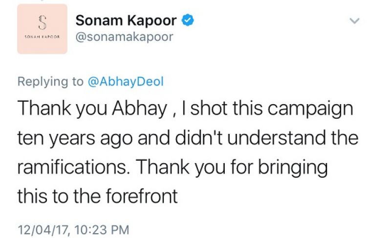 Sonam trolls Abhay for slamming her for endorsing fairness creams, deletes tweets