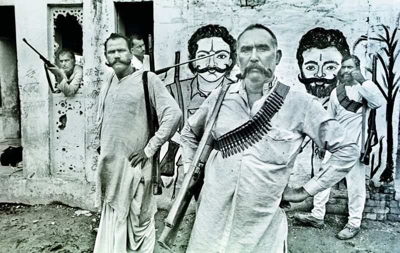 Ex-dacoit Mohar Singh with his men in Chambal (Photographed in 1994 on film).