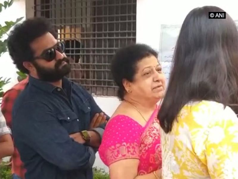 Jr NTR spotted outside voting centre in Hyderabad. (Photo: ANI)