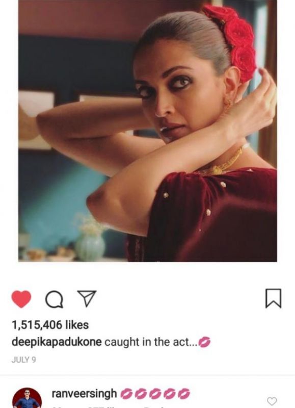 Ranveer Singh leaves a comment on Deepika Padukone's Instagram.