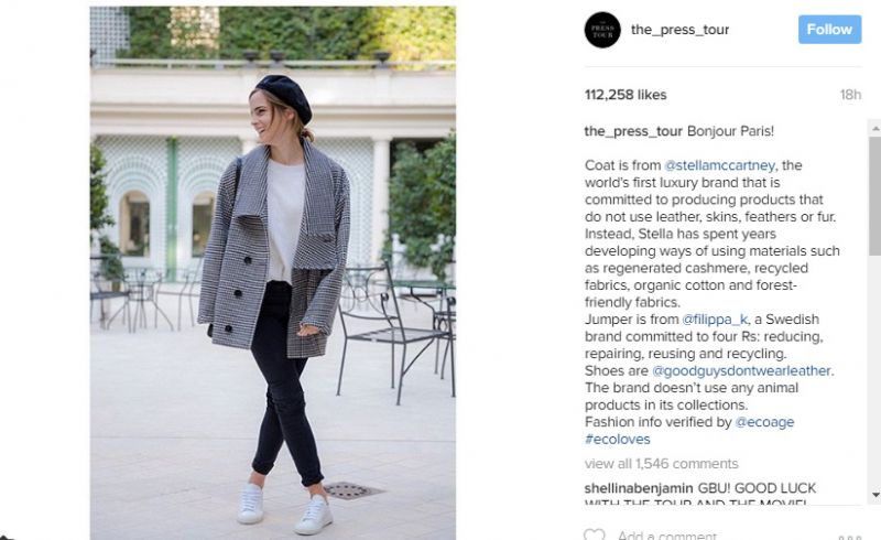 Emma Watson starts Instagram account to promote eco-friendly fashion