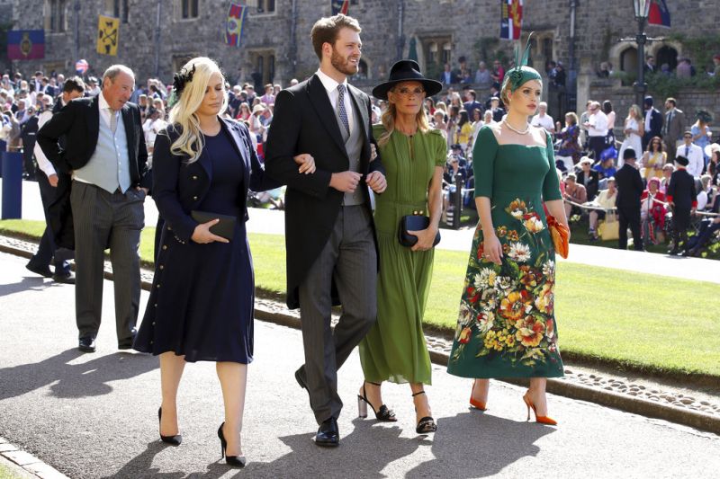 From left, Eliza Spencer, Louis Spencer, Victoria Aitken and Kitty Spencer arrive for the wedding ceremony of Prince Harry and Meghan Markle at St. George's Chapel in Windsor Castle in Windsor. (Photo: AP)