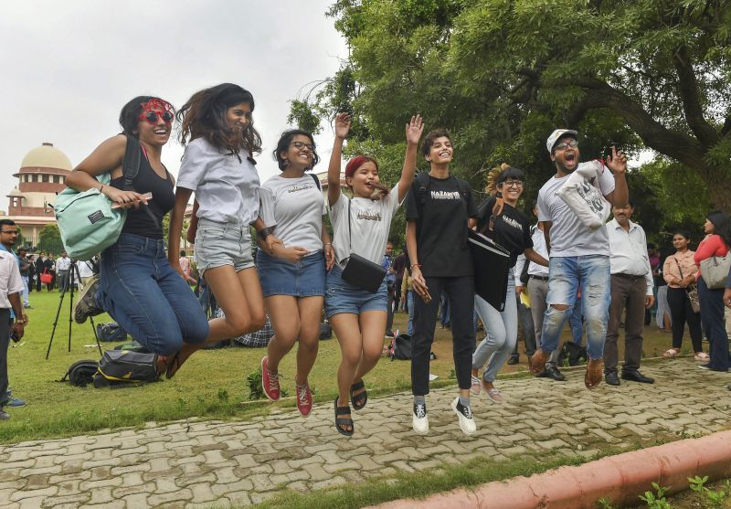 People react after Supreme Court verdict which decriminalises consensual gay sex in New Delhi. (Photo: PTI)