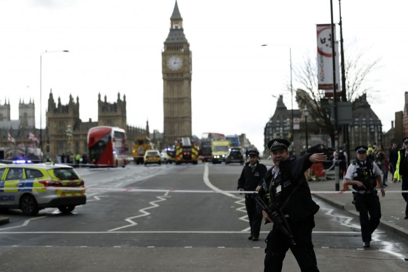 Police secure the area on the south side of Westminster Bridge close to the Houses of Parliament in London. (Photo: AP)