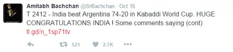 Amitabh Bachchan tweet Kabaddi