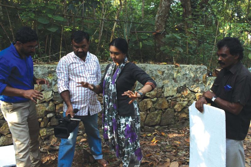 Rajashree Warrier and crew engrossed in the making of the video outdoors