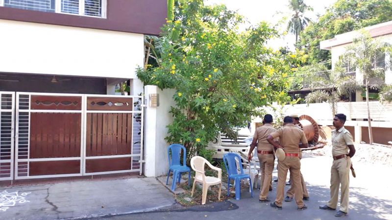 Police personnel on guard outside Vishal's residence.