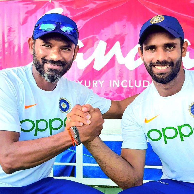 India fielding coach R. Sridhar (left) with Hanuma Vihari.