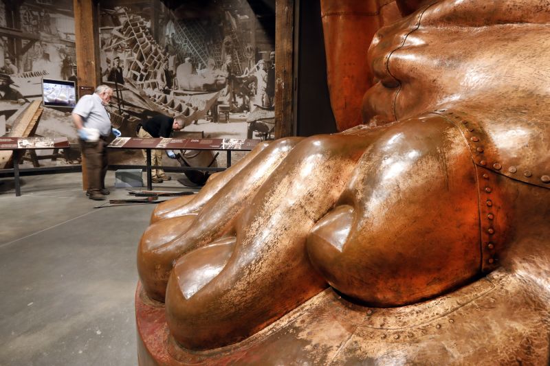 A full-scale model of the Statue of Liberty's foot is among the artifacts displayed in the new Statue of Liberty Museum on Liberty Island. (Photo: AFP)