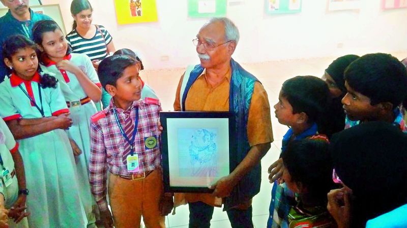 Passing on: Artist Thota Vaikuntam (right) with Ismail and his work.