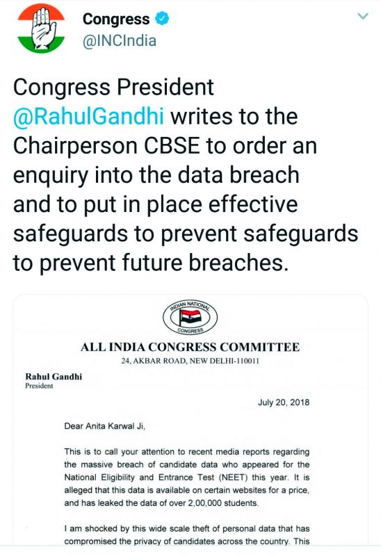 A screenshot of the post tweeted by Rahul Gandhi.