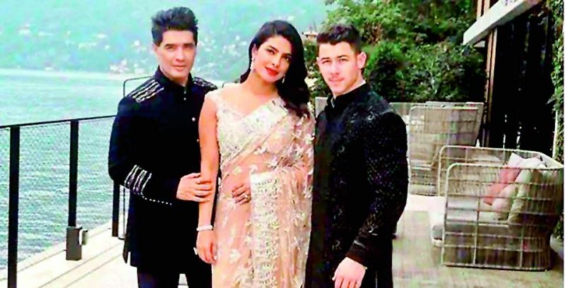 Manish Malhotra, Priyanka Chopra and  Nick Jonas.