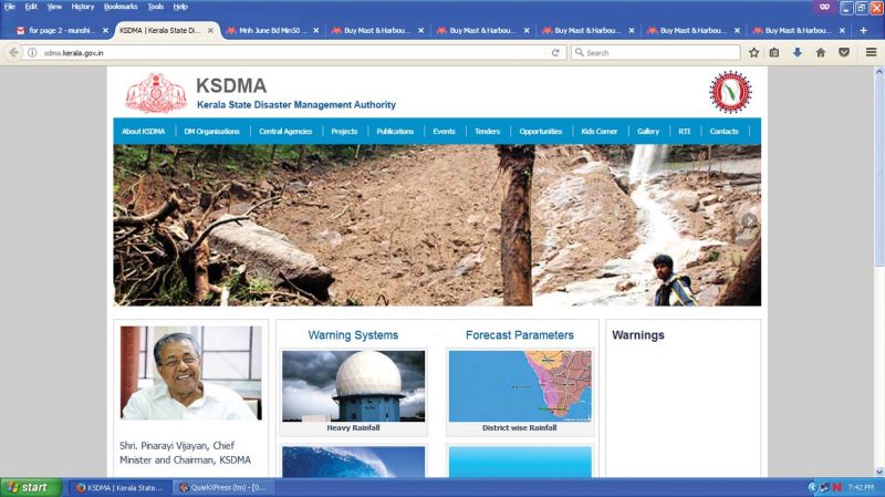 A screenshot of the Kerala State Disaster Management Authority (KSDMA) website.
