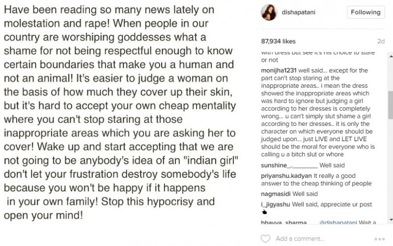Disha Patani hits back at slut shaming with heartfelt Instagram post