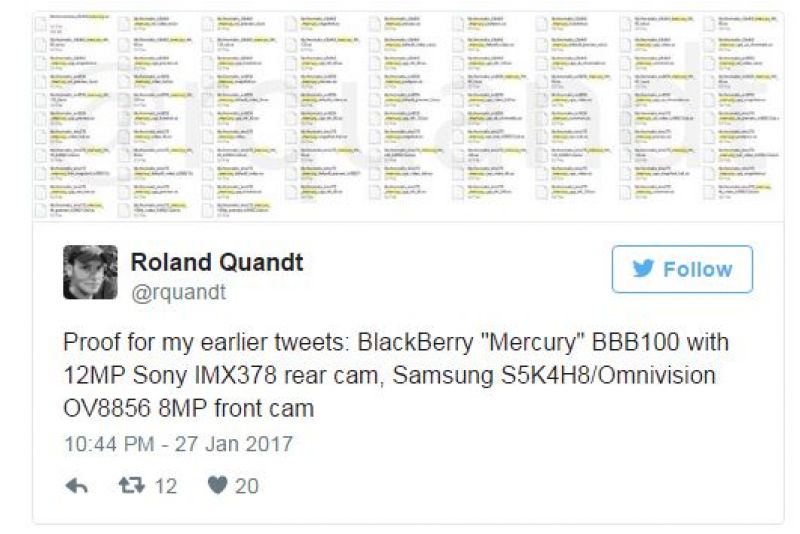 ech journalist Roland Quandt tweeted a picture on 27 January that indicates that the BlackBerry device codenamed Mercury' packs in the same sensor as Google Pixel.