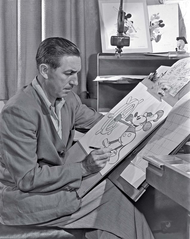 Walt Disney drawing Mickey Mouse
