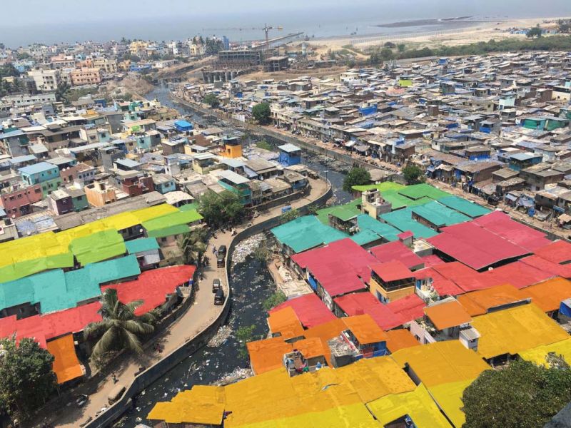 An aerial view of the slum