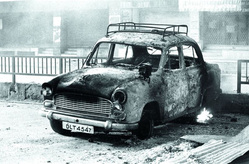 Sikh-owned taxis were burned at their stands. 