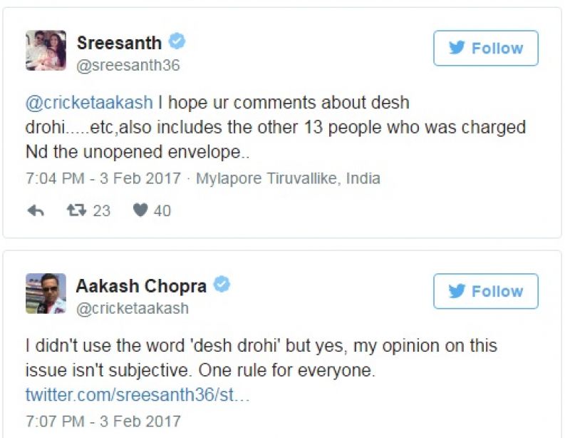 Aakash Chopra, S Sreesanth, Twitter