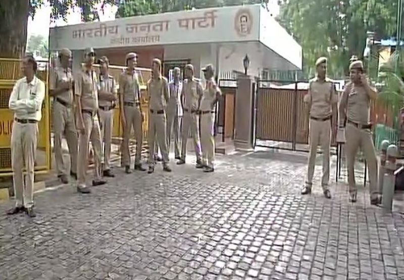 Security tightened at BJP headquarters in Delhi. (Photo: ANI| Twitter)