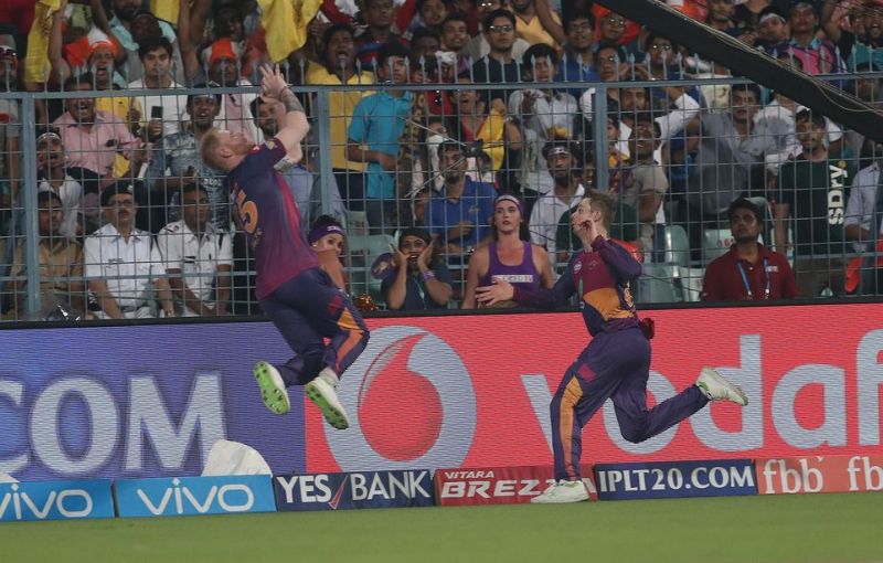 Ben Stokes had actually caught the ball, before colliding with Rising Pune Supergiant captain Steve Smith. (Photo: BCCI)