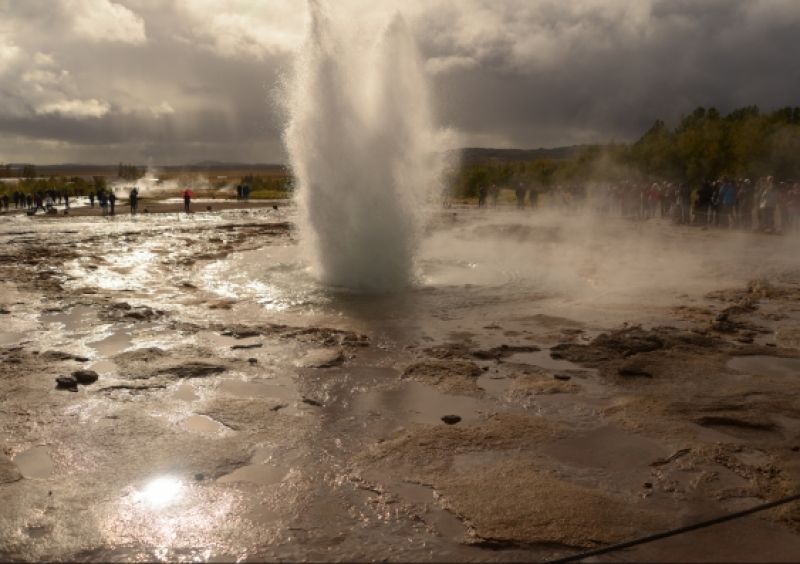 A modern day geyser erupting at Geysir Hot Springs in Iceland. Photo: Tara Djokic
