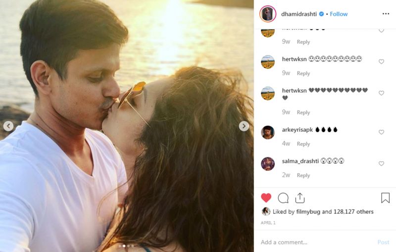 Drashti Dhami kisses her husband. (Photo: Instagram)