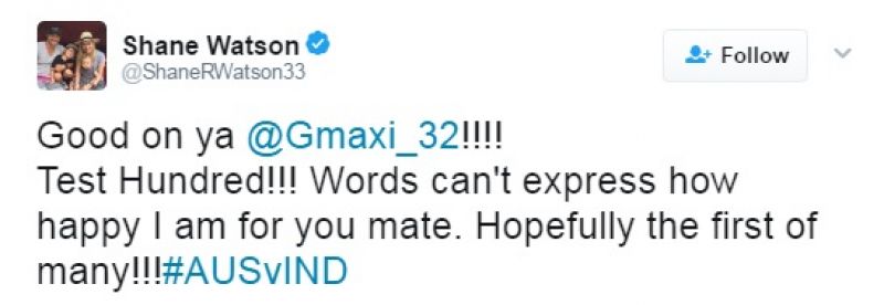 Shane Watson tweet, Glenn Maxwell, India vs Australia, Ranchi Test