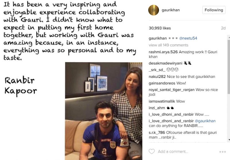 Ranbir writes beautiful letter to Gauri thanking her for designing his house