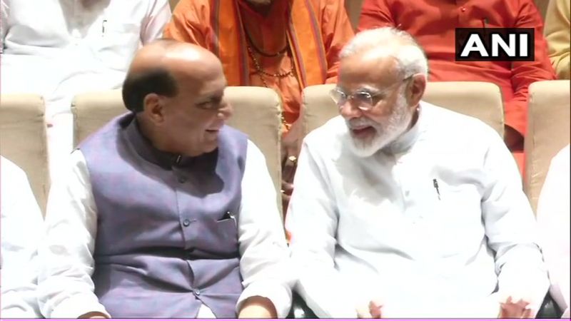 PM Modi with Defense Minister Rajnath Singh at meeting (Photo: ANI)