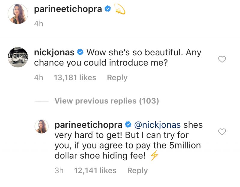 Parineeti Chopra's reply to Nick Jonas on Priyanka Chopra.