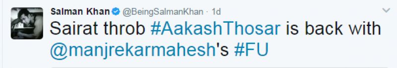  Salman Khan gives thumbs up to 'Sairat throb' Akash Thosar's next film 