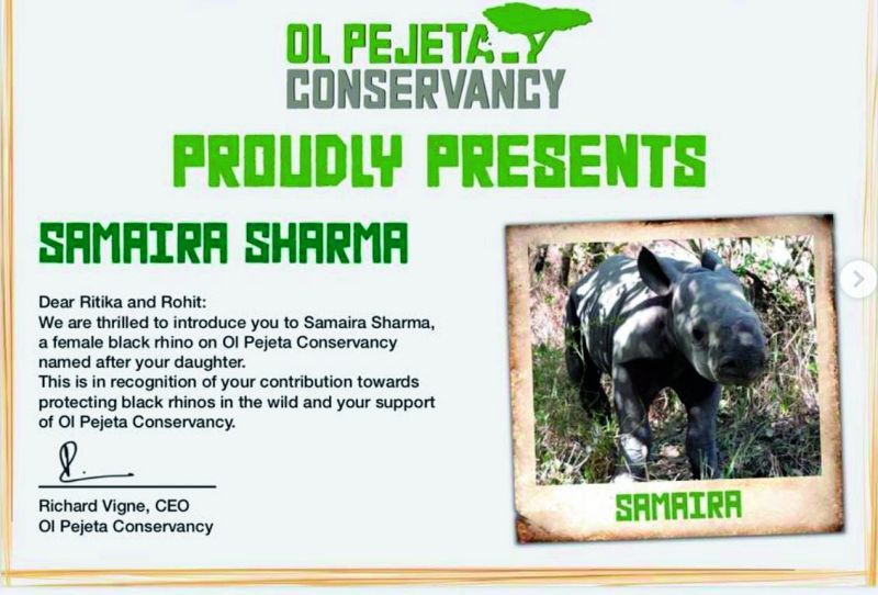 Certificate by the Ol Pejeta Wildlife Conservancy.