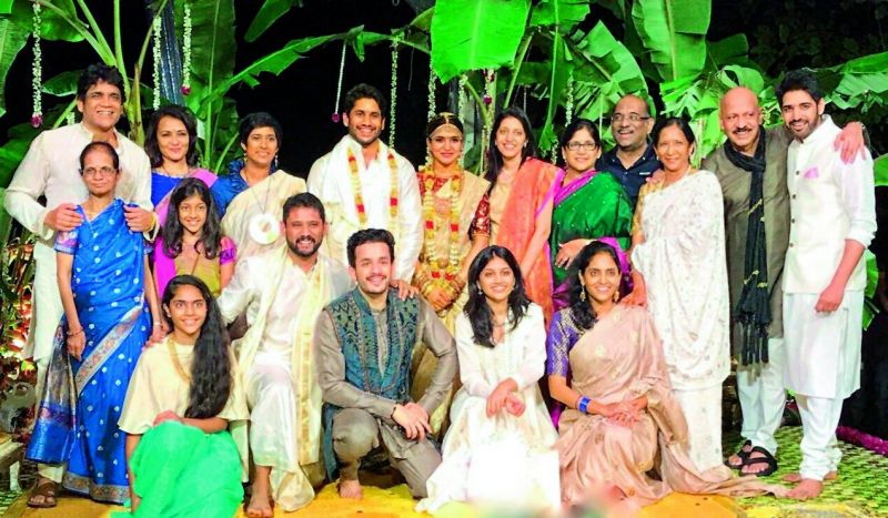 The Akkineni family  children and grand children of late Akkineni Nageswara Rao  with the bride and groom Samantha and Naga Chaitanya.