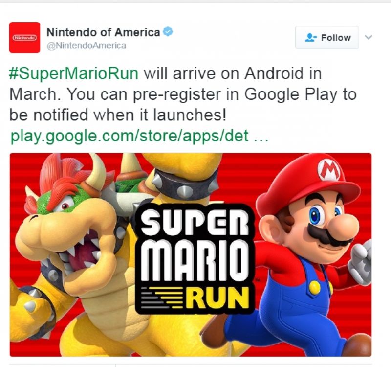 Super Mario Run Coming to Android in March