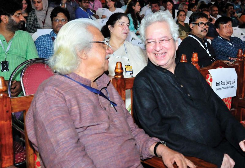 Filmmakers Adoor Gopalakrishnan and Kumar Shahani at the 23rd International Film Festival of Kerala in Thiruvananthapuram on Thursday.(A.V. MUZAFAR)