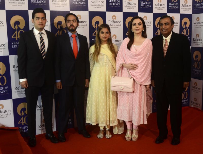 Mukesh Ambani, along with his wife Nita Ambani, son Akash Ambani, Anant Ambani and daughter Isha 