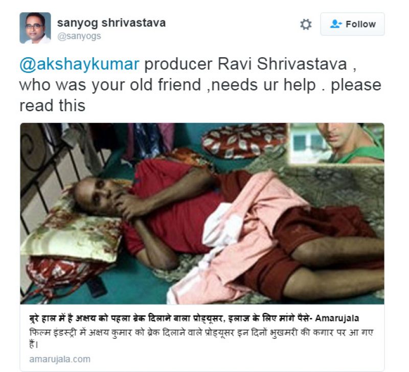 Akshay Kumar Twitter ailing producer