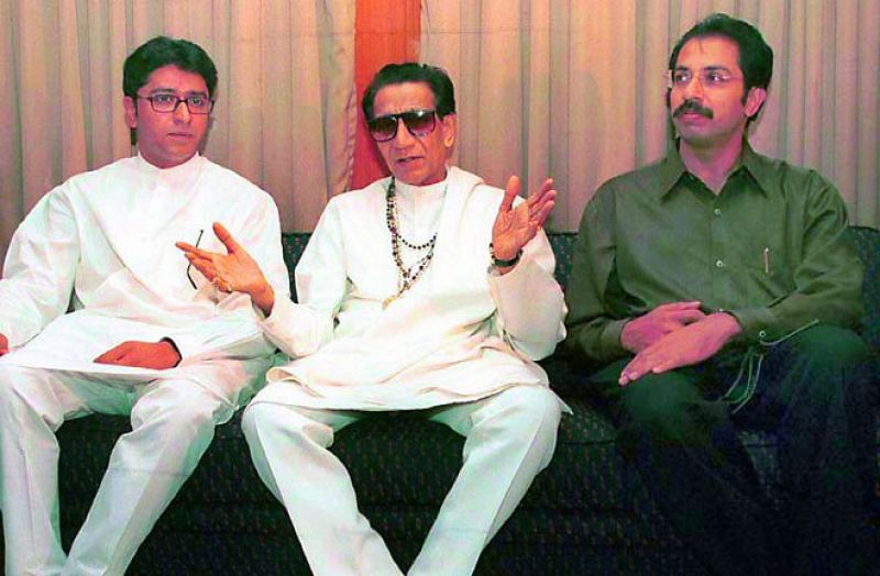 the son-nephew inheritors: Shiv Sena's Raj Thackeray, Bal Thackeray and Uddhav Thackeray.