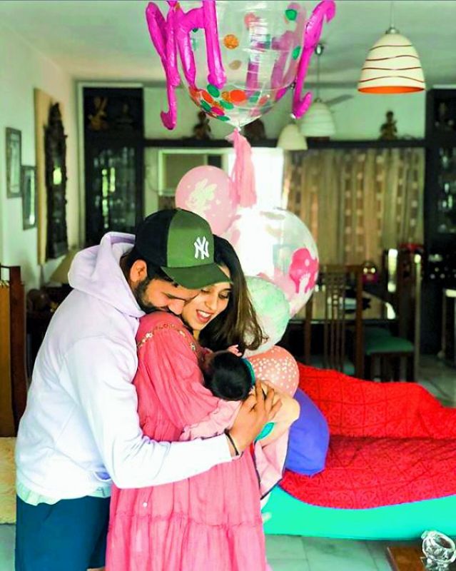 Rohit Sharma with wife Ritika and daughter Samaira.