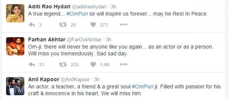 Bollywood mourns veteran actor Om Puri's sudden demise