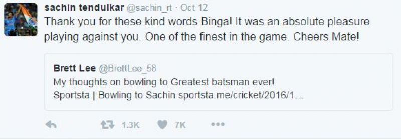 Sachin Tendulkar thanked Brett Lee for his kind words. (Photo: Twitter)