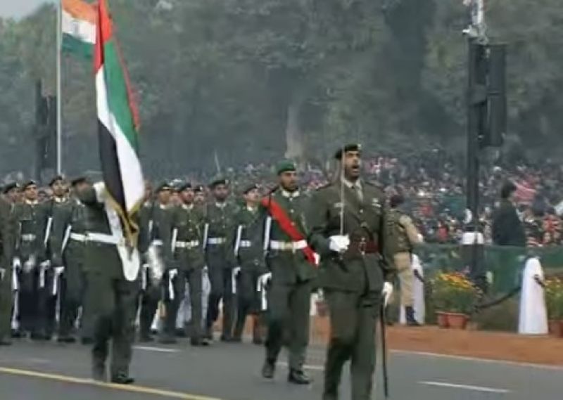 Contingent of UAE soldiers, along with its music band lead the parade.