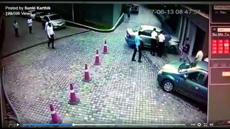 CCTV footage from the hotel shows the car being damaged by a valet driver of The Park, Somajiguda hotel. 