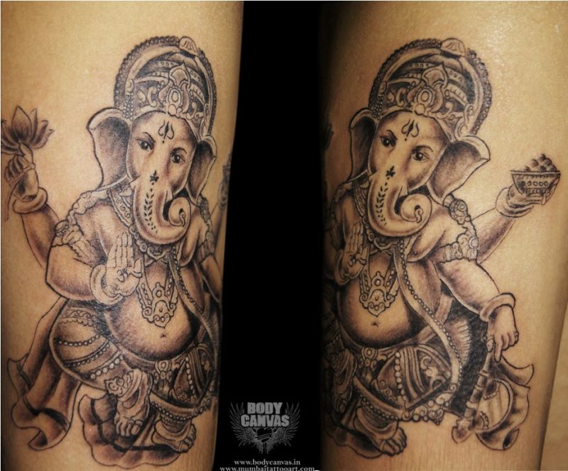 Ganesh etched on the skin.